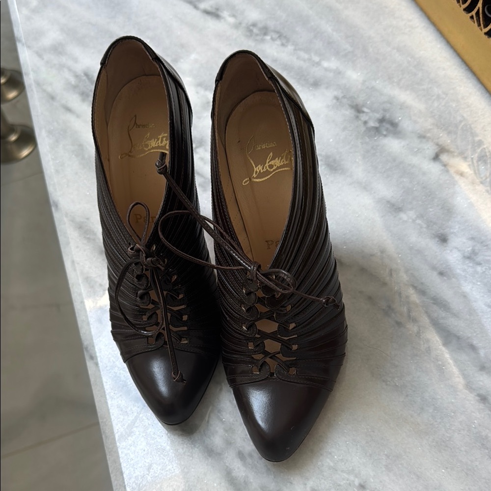 Christian Louboutin Dark Brown Lace-Up Heels